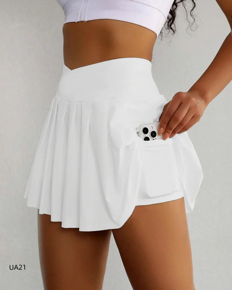 New women's high waisted tennis mini skirt, tennis yoga golf sports belt, safety pants pocket, comfortable and breathable sports
