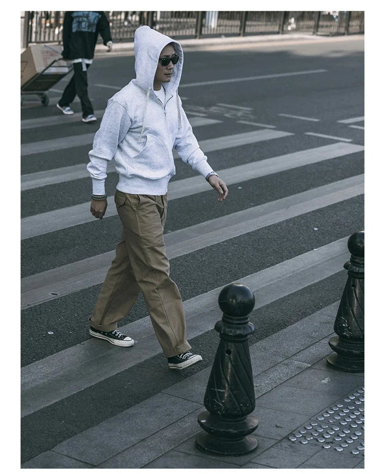 Non Stock Men's Zip Up Hooded Sweatshirt Heavyweight Solid Color Hoodies Thick