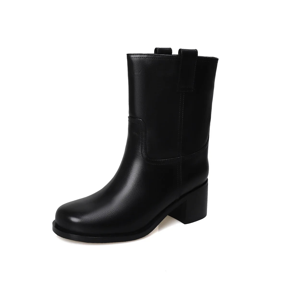 Arden Furtado Autumn Cowhide Knee High Boots Round Toe Pull-On Chunky Heels Riding Boots British Style Large Size Boots