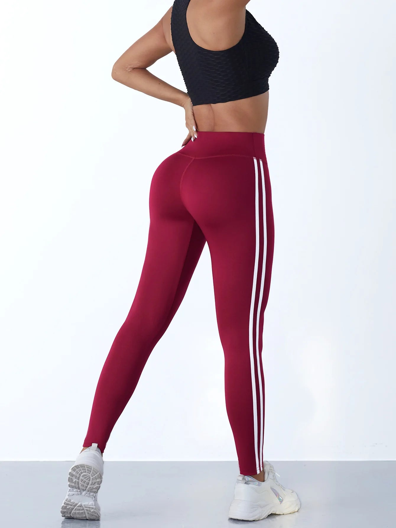 Yoga Leggings Women Striped Slim Sports Pants High Waist Hip Liftting Casual Tight Workout Running Stretchy Athletic Gym Legging