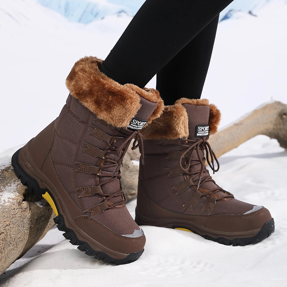 Women's Snow Boots, Women's Shoes, Winter Fleece-Lined, Thickened, Warm Outdoor Hiking Boots, High-Top, Thick-Soled Outdoor Boots