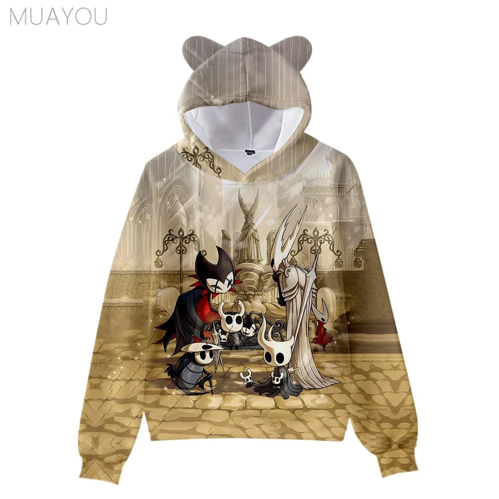 Hollow Knight Silksong kids hoodies Sweatshirts 3D Printed Cat's Ears Anime Casual Pullovers Men Women hoodie