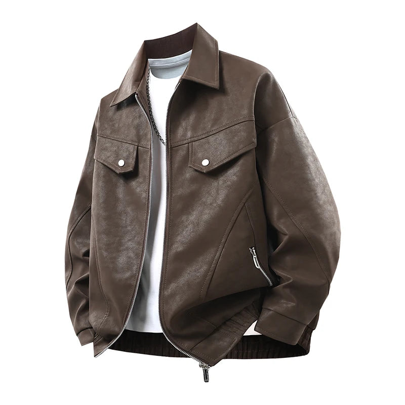 Leather Jacket Autumn Winter Outdoor Comfortable Warm Breathable Men's Jacket Sports Fitness Running Leisure Handsome Imitation