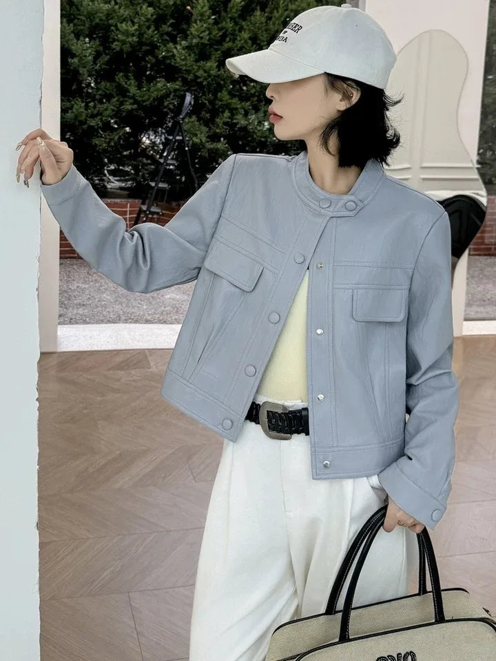 Fashionable Short PU Leather Jacket Women's Loose Slimming Biker Style Spring Autumn New Arrival Korean Version Casual Coat