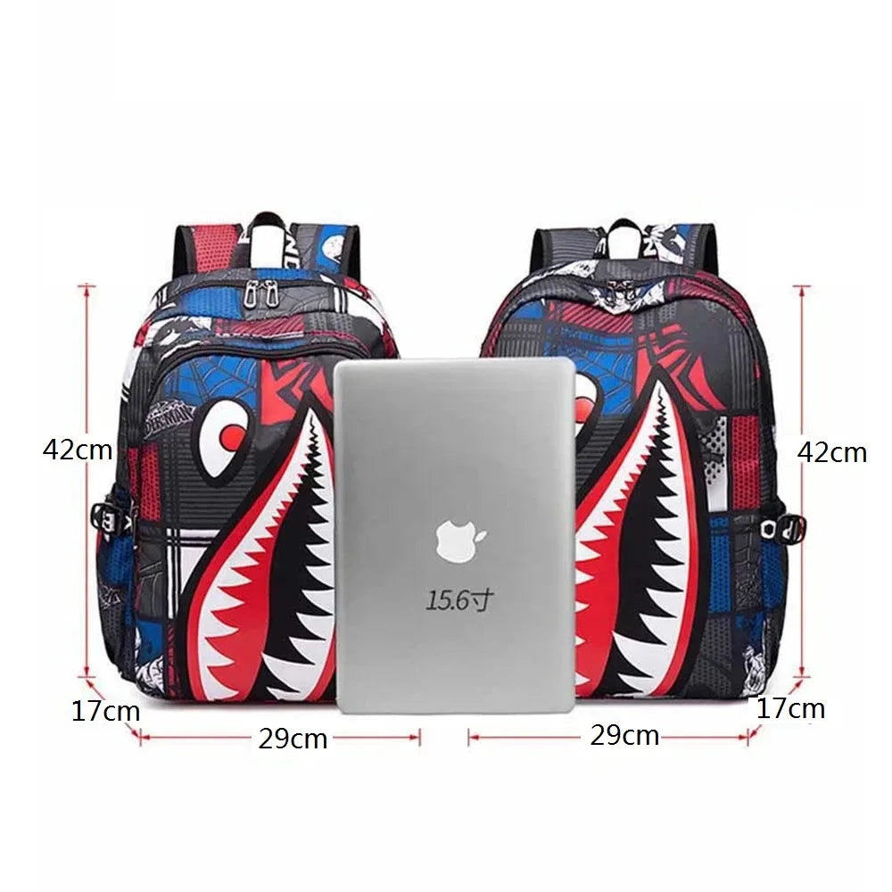 Cool shark mouth prints bagpack boy camouflage college bags unisex schoolbags waterproof backpacks student large capacity bags