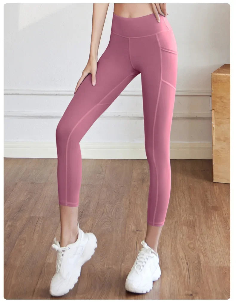 Training Leggings with Pockets for Women - High Elastic Yoga Pants Tummy Control High Waist 4-Way Stretch Gym Workout  Athletic