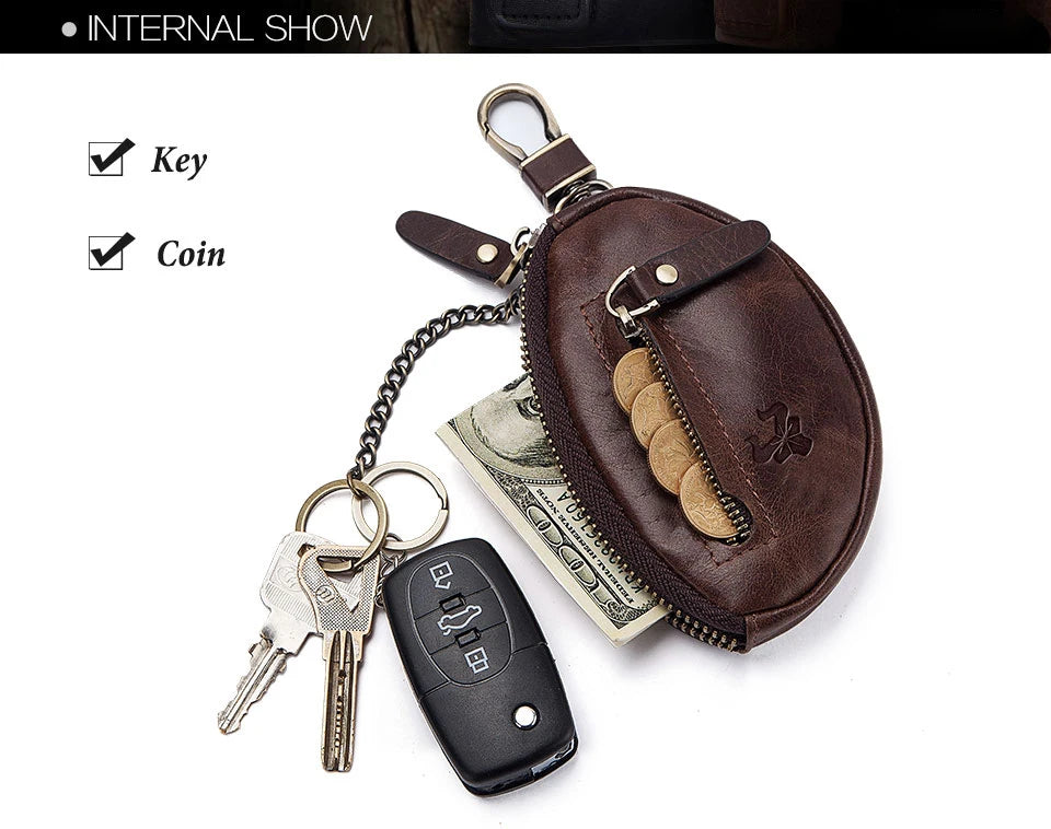 HUMERPAUL Small Key Wallet Men 100% Genuine Leather Car Key Holder Top Quality Zipper Housekeeper Keys Organizer with Coin Purse