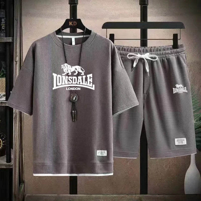 Brand-new summer comfortable men's sportswear, 2026 model fitness casual short-sleeved T-shirt and shorts set, two-piece set