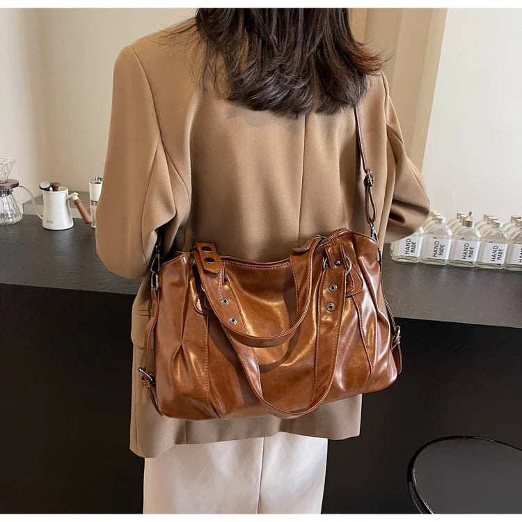 Large Capacity PU Shoulder Bag Rivet Buckle Thread Solid Casual Tote Crossbody Bag 2025 Hot Sale Bags for Women Bolsas Femininas
