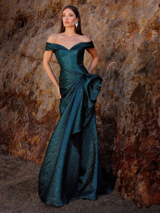 Metal Green Mermaid Evening Gown With Off Shoulder Pleats For Formal Occasions Elegant Ball Gown Vestdos De Fiesta Customized