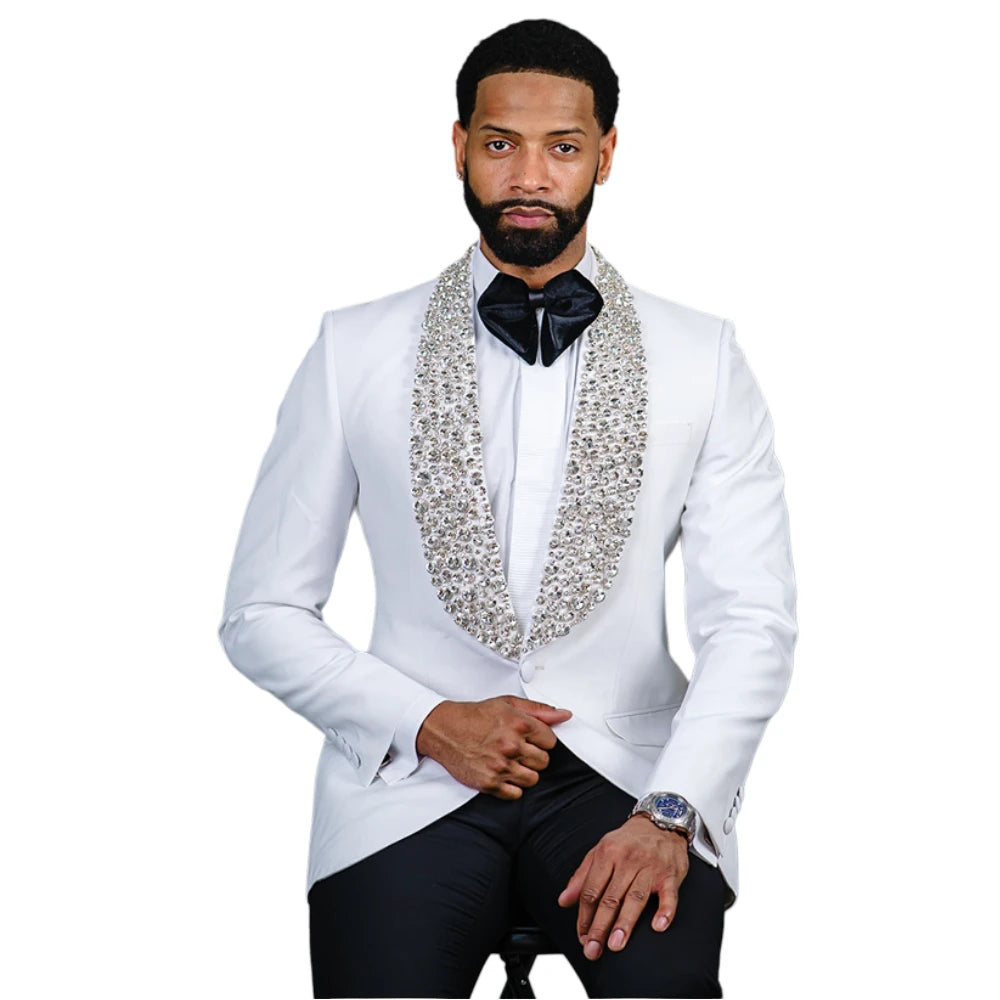 Bling Beaded Wedding Tuxedo for Men Slim Fit Male Fashion Suits Stunning 2 Pieces Suit Jacket with Pants Custom Made Costume