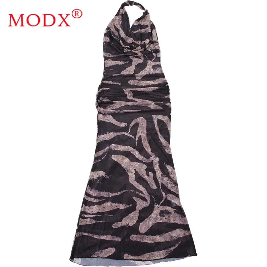 5 Wholesale Items for Boutique Dresses Summer Women Clothing Sexy Halter V-neck Print Maxi Vestido Party Club Evening Y2k M15828