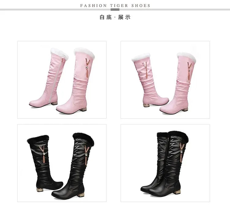 Winter Warm Knee High Boots Women Platform Wedges High Heels Snow Boots Slip on Winter Ladies Shoes White Black Pink 2025