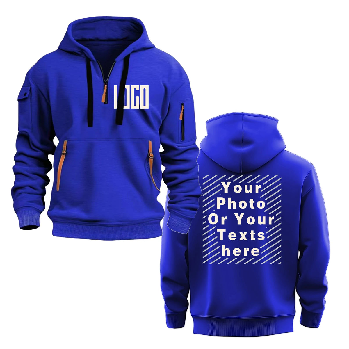 Men's and Women's Custom Printed Hoodies, Loose Casual Sportswear, Zippered Long-sleeved Hoodies with Pockets on the Sleeves