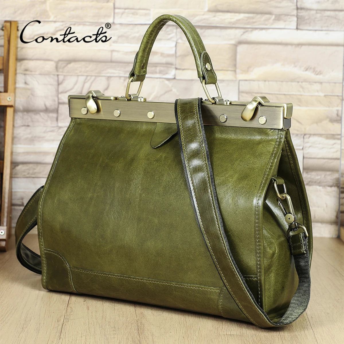 CONTACT'S Genuine Leather Top Handle Bags for Women Sling Shoulder Bags Tote Bag Handbags Metal Frame Female Bags Office Ladies