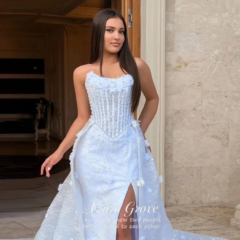 Azure Grove  Customized Strapless Flowers Lace Wedding Dress Woman's Mermaid Bridal Gowns Sleeveless Court Train Customized Prom