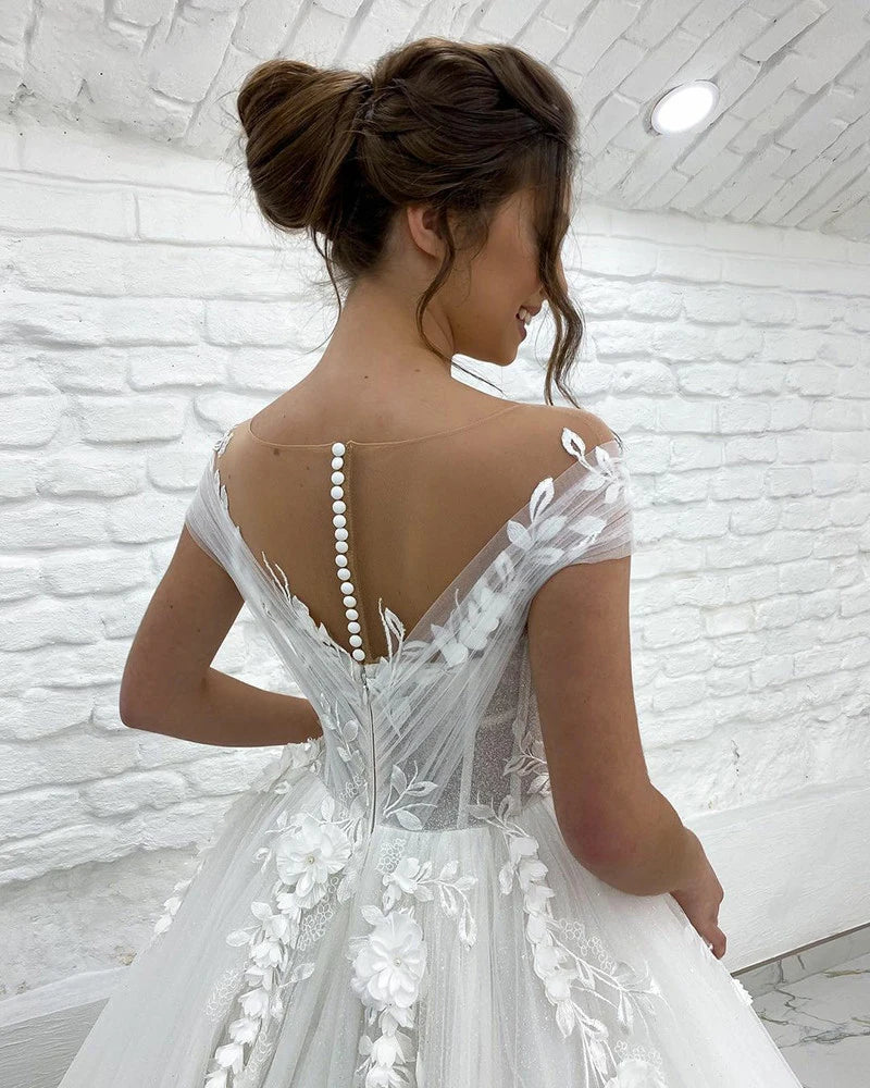 Princess Wedding Dresses Off Shoulder 3D Lace Applique Ladies Sleeveless Boho Bridal Gowns Vestido De Novia Customized 2025 Robe