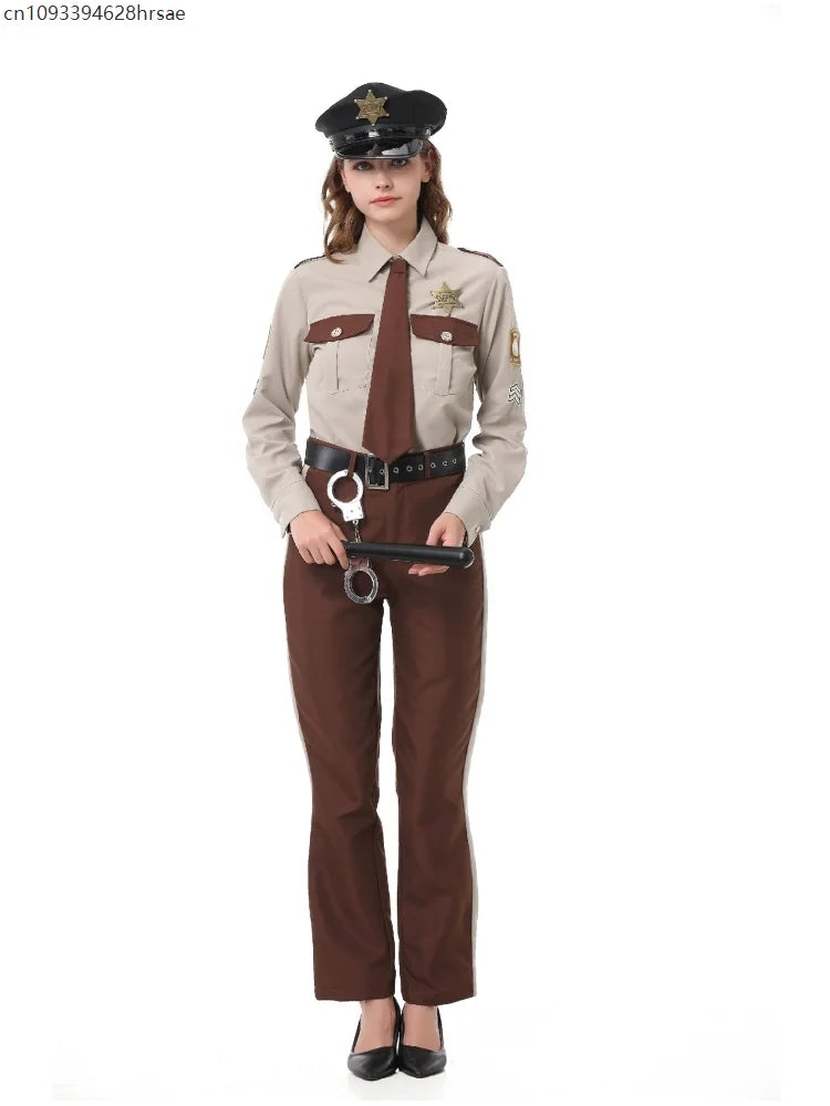 Unisex Sheriff Cosplay Costume Police Uniform Full Set Long Sleeve Halloween Carnival Party Stage Performance Dress Outfits