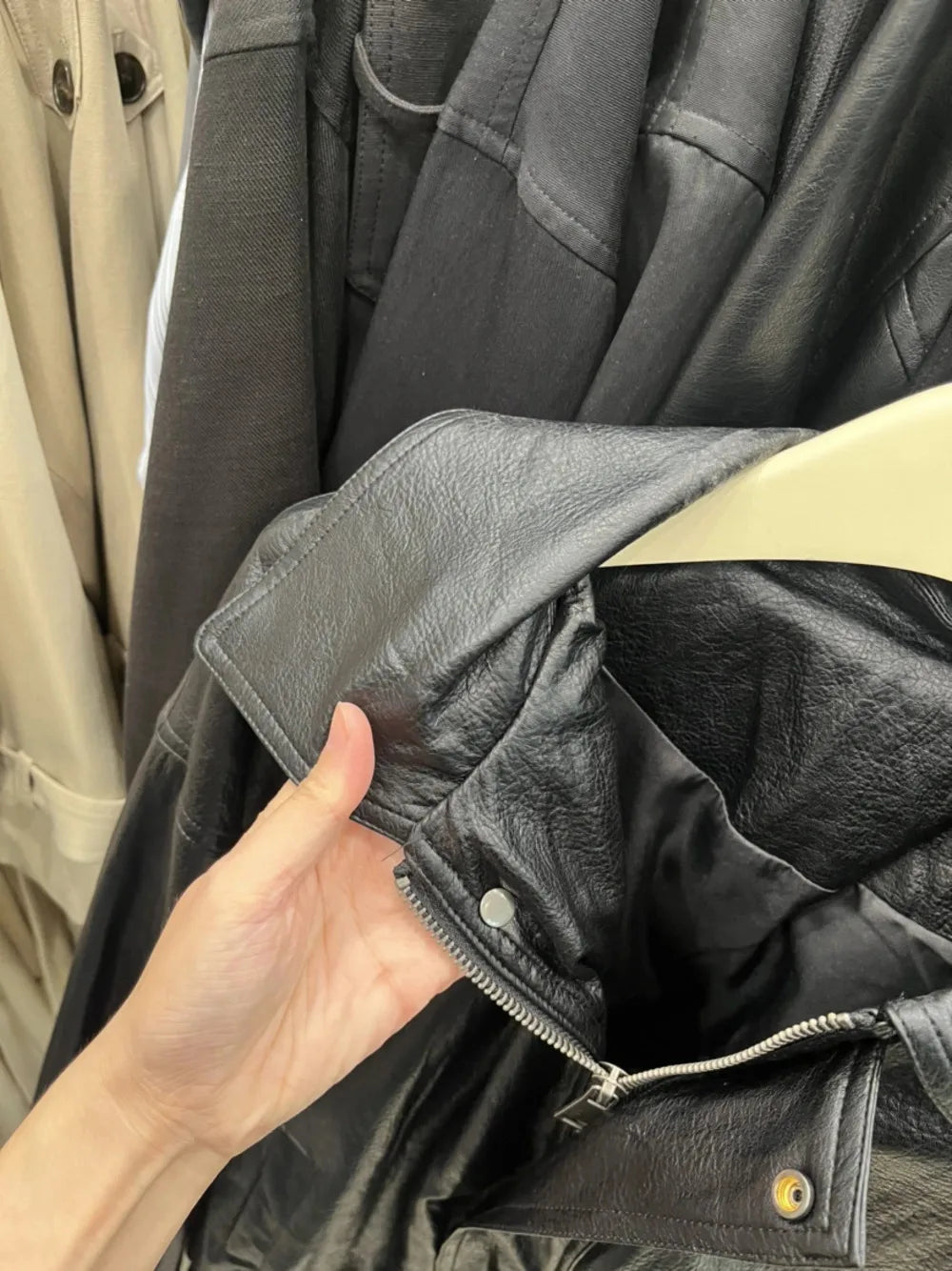 TOKO 2026 New Women Lapel Faux Leather Bomber Jacket Elastic Hem Zip Button Loose Long Sleeve Side Pocket Outerwear Coat