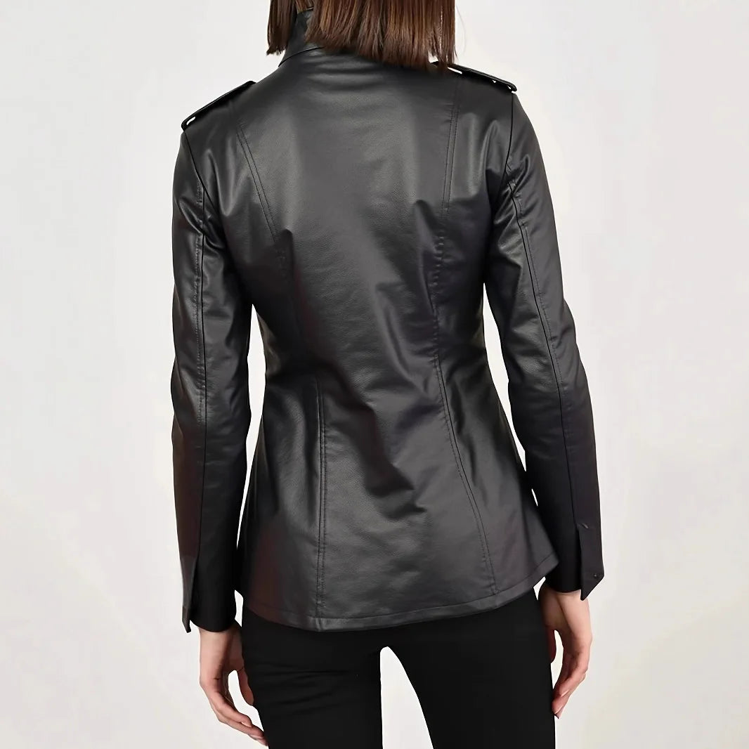 Motorcycle Faux Leather Jacket Coat Autumn Clothes Women Stand Collar Long Sleeves Slim PU Leather Jacket Female Gothic PU Coat