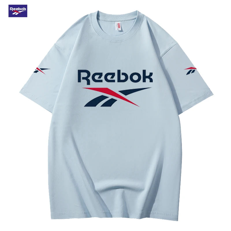 Reebok Summer New Color-Block Short Sleeve - Suitable for Men and Women. Loose and Comfortable. Fashionable Street Style.