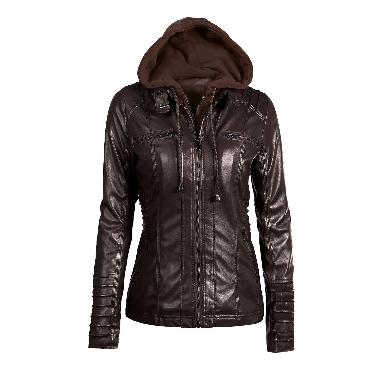 Faux Leather Jacket for Women, Female Winter Coat, Motorcycle Jacket, Faux Suede, PU Zipper Hoodies, Outerwear