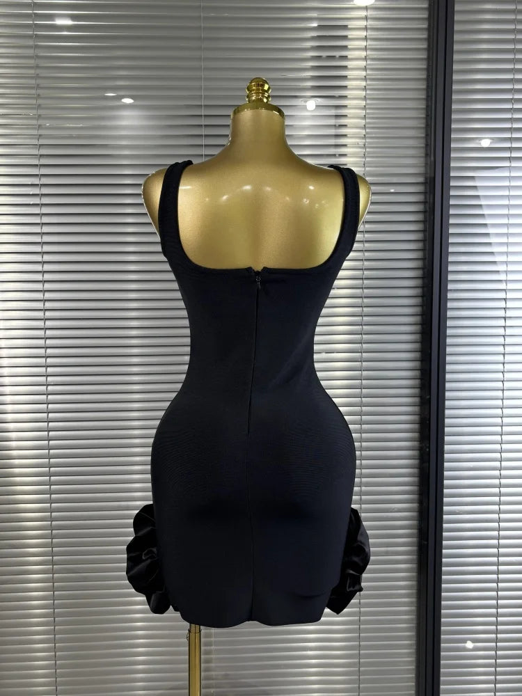 Hot Sale Women Sleeveless Sexy Shinning Rhinestones Ruffles Bodycon Mini Bandage Dress Celebrate Nightlcub Party Outfit Vestido