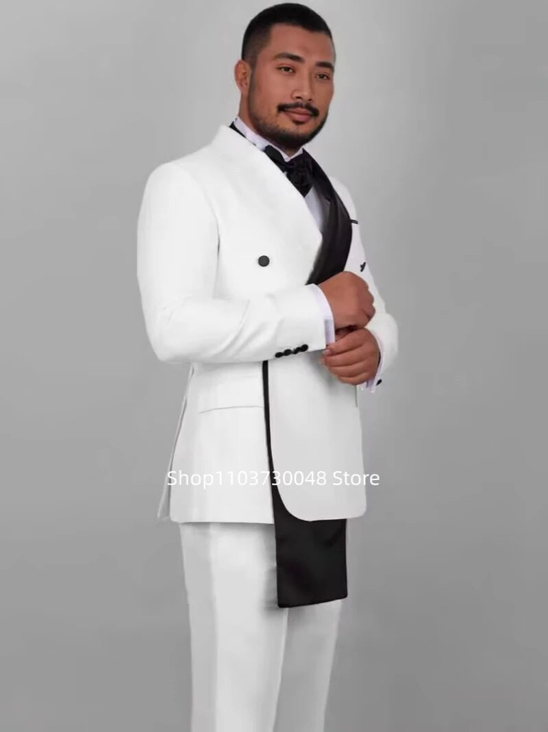 Fashion Style 2 PCS Men Suits Formal Groom Tuxedos Double Breasted Jacket Pants Sets for Business/Wedding New Men Clothes