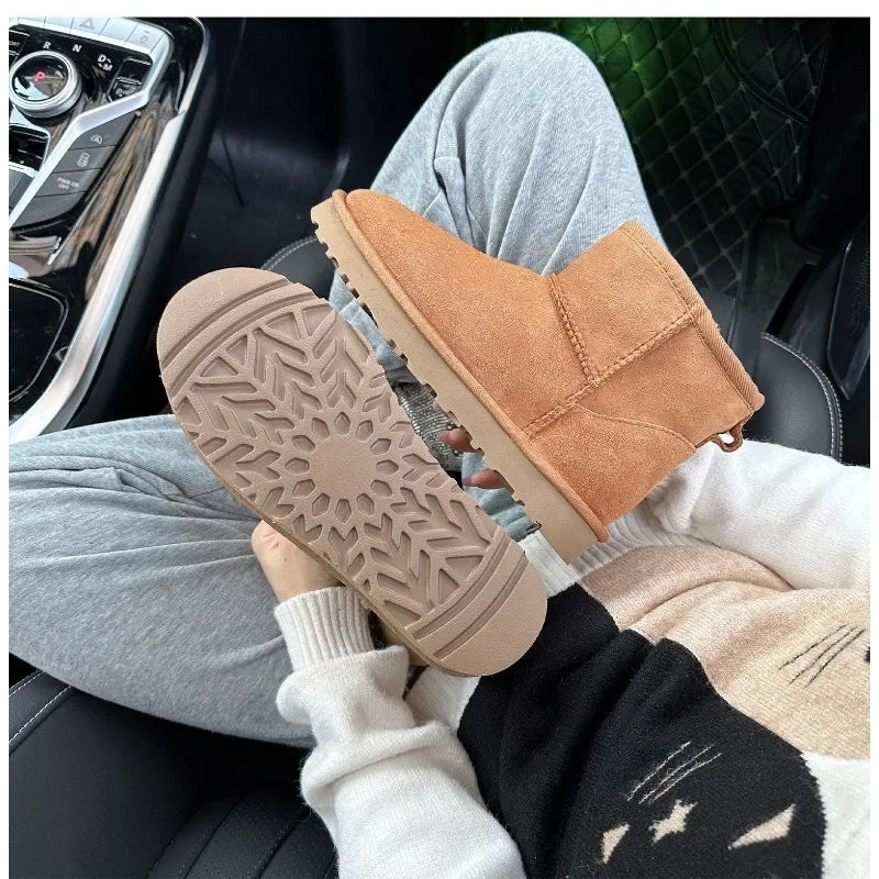 5854 men's and women's sheepskin and wool snow boots, integrated fur and leather, winter thick and warm women's boots