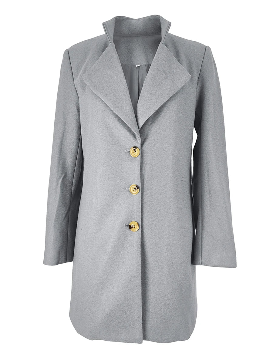 Women Autumn Winter Elegant Woolen Coat Slim Fit Long Jacket Office Lady Single Breasted Lapel Overcoat Female Solid Outerwear