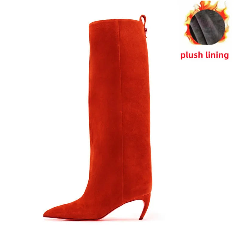 Women's Slim Fit High Heels Knee High Boots Autumn and Winter Fashion Women's Pointed Mid Top Boots, Large Women's Boots