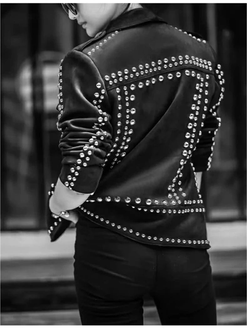 Mauroicardi Spring Autumn Cool Studded Short Black Faux Suede Leather Jacket Men Luxury Designer Emo Night Club Wear Clothes