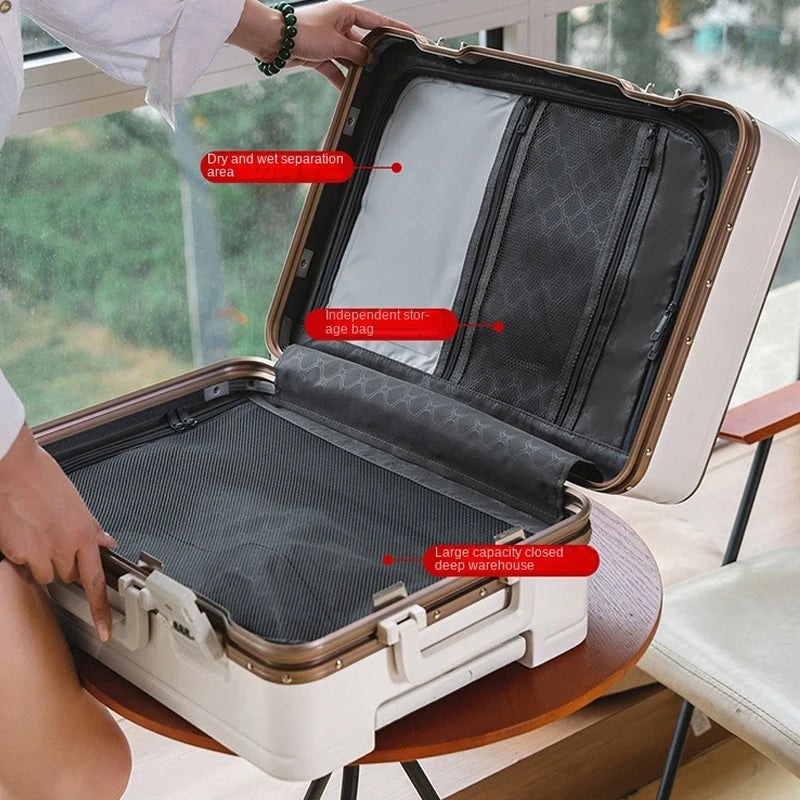Gilding Aluminum Frame Suitcase Thickened PC Multifunctional 20 inch Boarding box Morandi Color Series 24/ 26 inch Trolley Case