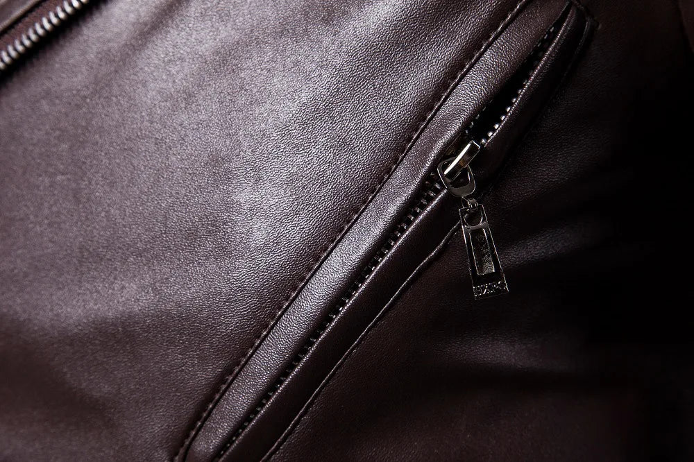 QICHE Men's Leather Jacket 2026 Slim PU Motorcycle Style Men's Jacket Fashion New Long Sleeve Casual Outerwear Coat For Men