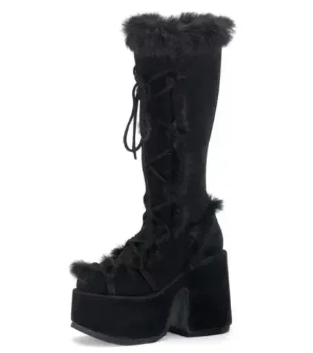 New Winter Women's Snow Boots Platform Wedge High Heel Faux Fur Womens Boots Plush Warm Non-slip Platform Boots Botas Para Mujer