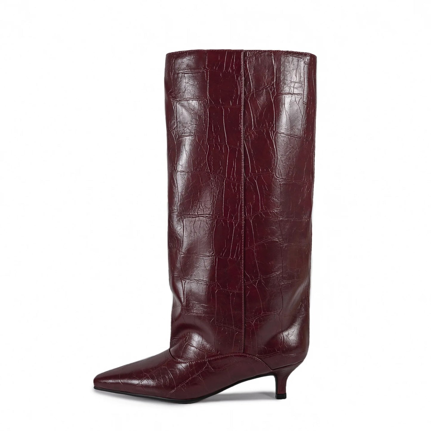 Women's Spring and Autumn New Cat Heel Wide Knee Knee Boots Fashion Pointed Women's Low Heel Mid Heeled Boots