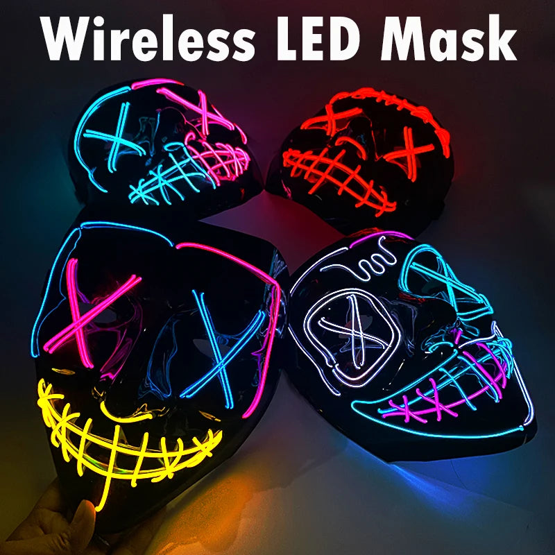 Wireless Halloween Neon LED Purge Mask Masque Masquerade Party Masks Light Grow in the Dark Horror Mask Glowing Masker