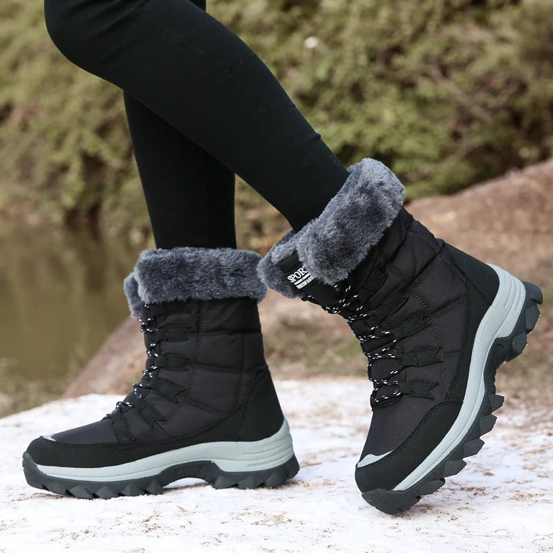 Women's Snow Boots, Women's Shoes, Winter Fleece-Lined, Thickened, Warm Outdoor Hiking Boots, High-Top, Thick-Soled Outdoor Boots