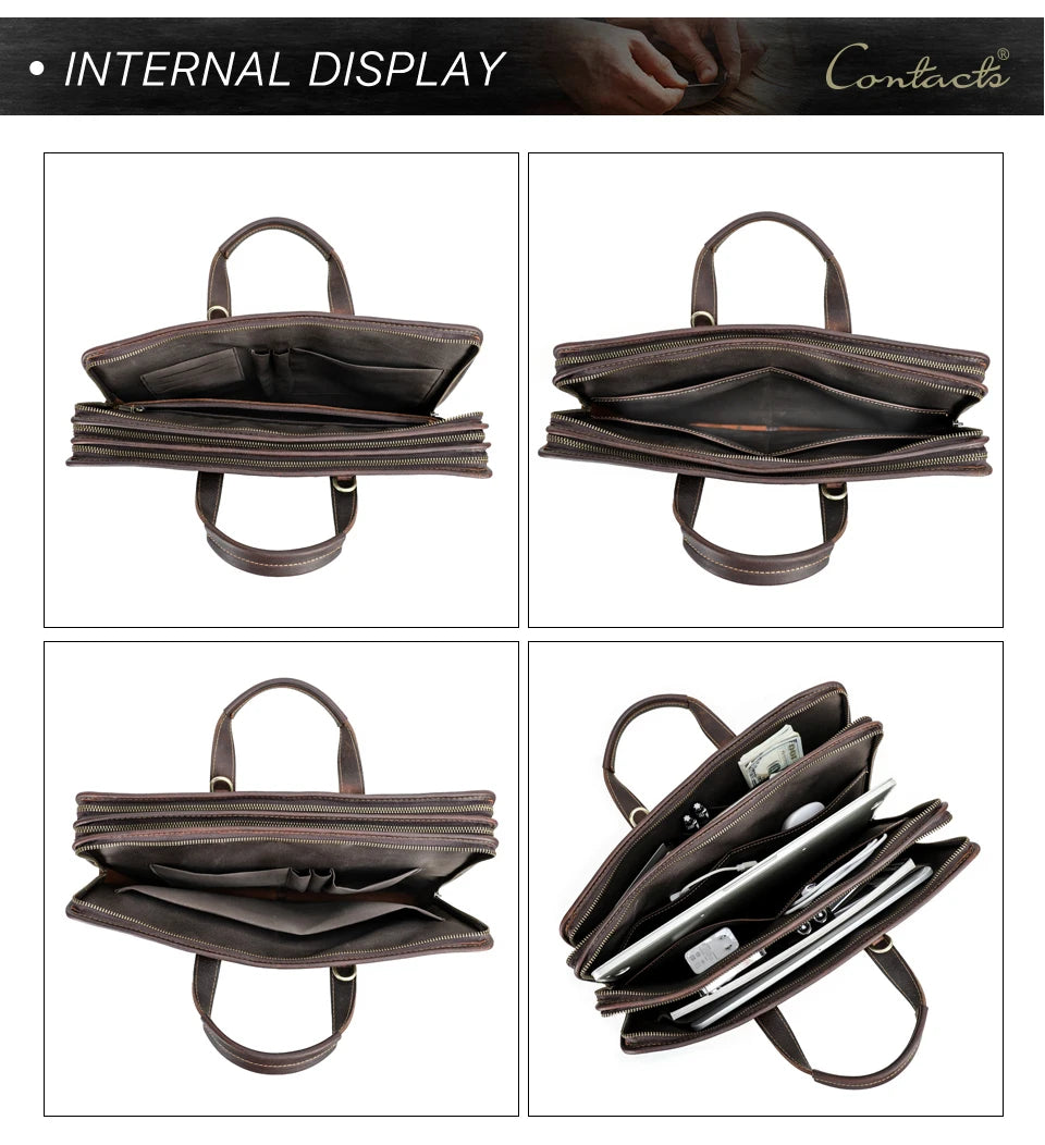 CONTACT'S Genuine Leather Sling Briefcase for Men Business Bags Male Shoulder Bag Men's Bag Tote Laptop Bags for 16" Macbook Pro