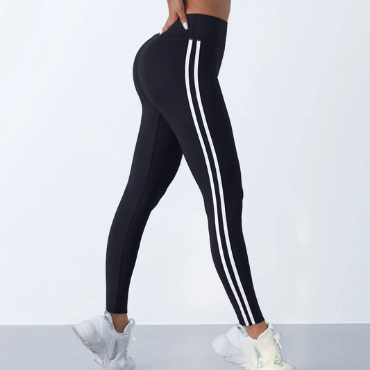 Yoga Leggings Women Striped Slim Sports Pants High Waist Hip Liftting Casual Tight Workout Running Stretchy Athletic Gym Legging