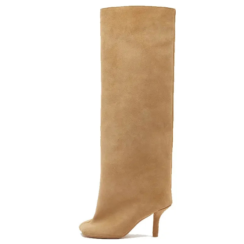 2025Women's Autumn and Winter New Slim Fit High Heels Knee High Boots Fashionable Plus Size Medium Long Boots Knight Boots