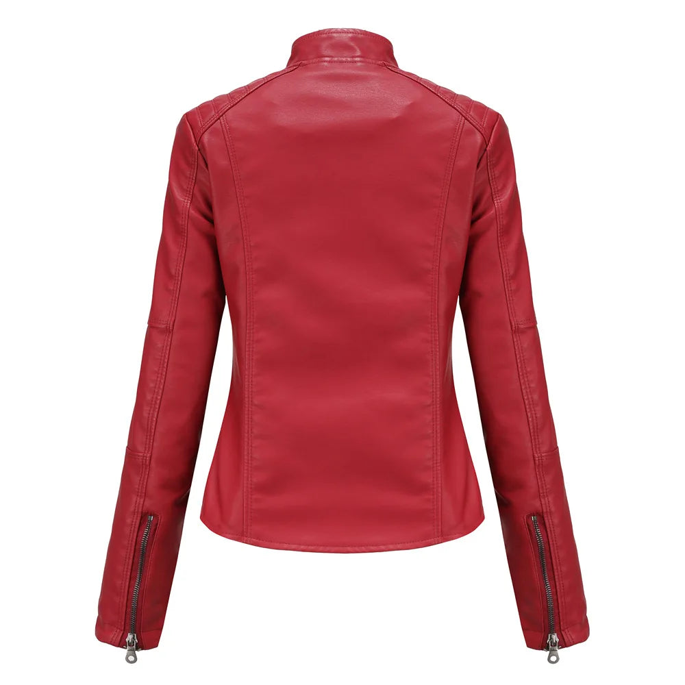 Women Moto Biker Zipper Jacket 2026 Faux Leather Jacket Women Spring Autumn Coat Black Brown Red Purple Navy Coffee Black XS 4XL