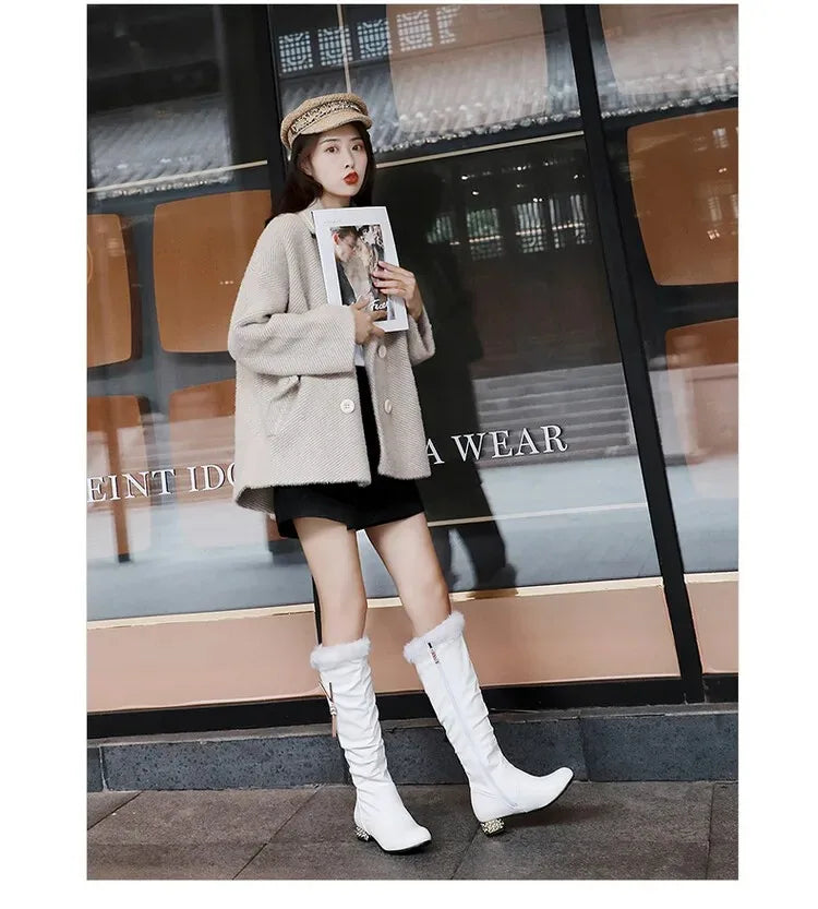 Winter Warm Knee High Boots Women Platform Wedges High Heels Snow Boots Slip on Winter Ladies Shoes White Black Pink 2025