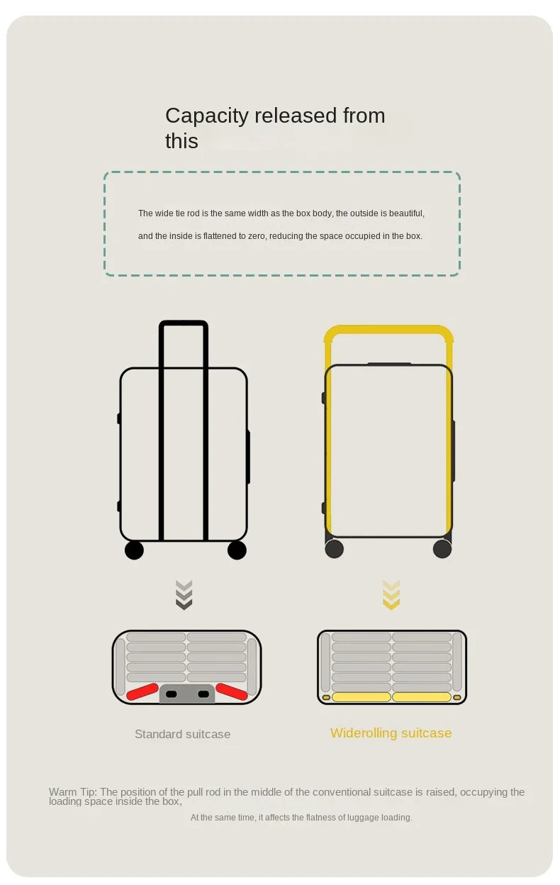 Wide Tie Rod Luggage Aluminum Frame with Durable PC Trolley Case 30 inch Multifunctional Suitcase with Large Capacity