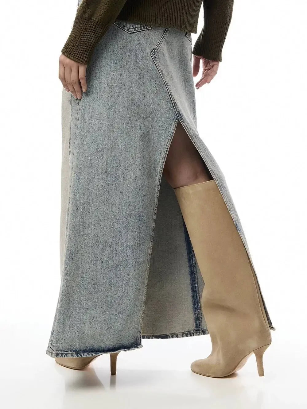 2025Women's Autumn and Winter New Slim Fit High Heels Knee High Boots Fashionable Plus Size Medium Long Boots Knight Boots