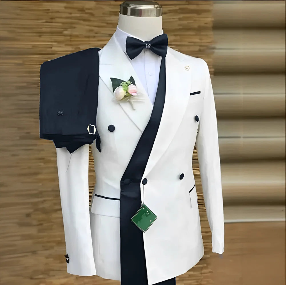 Double Breasted Men Suits Wedding Formal Party Groom Tuxedo Banquet Man Sets 2 Pieces Peaked Lapel Jacket with Pants Customized