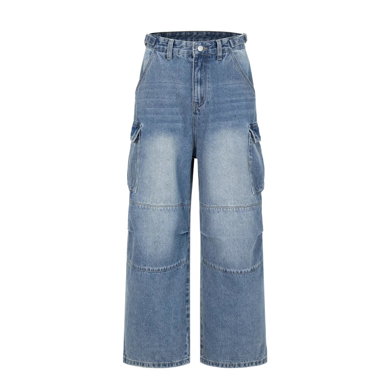Y2K Jeans Men Women Retro Baggy Wide-leg Cargo Denim Pants Fashion Streetwear Multi-pocket Personality Splicing Loose Trousers