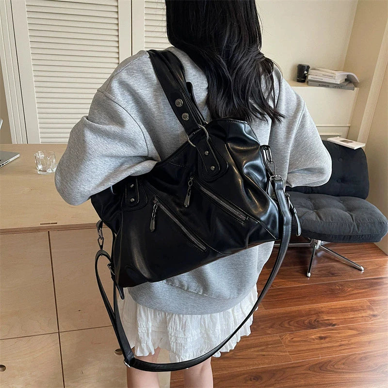 Retro Brand Roomy Shoulder Bag Female Luxury Solid Color Classic Crossbody Bag Large Capacity Style Soft PU Leather Tote Bag