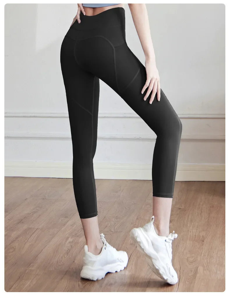 Training Leggings with Pockets for Women - High Elastic Yoga Pants Tummy Control High Waist 4-Way Stretch Gym Workout  Athletic