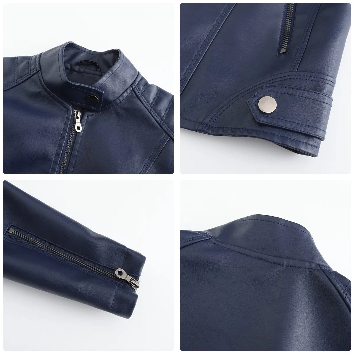 Women's Leather Jacket Women's Slim-Fit Jacket Thin Autumn Jacket Women's Biker Jacket Large Size Standing Collar Leather Jacket